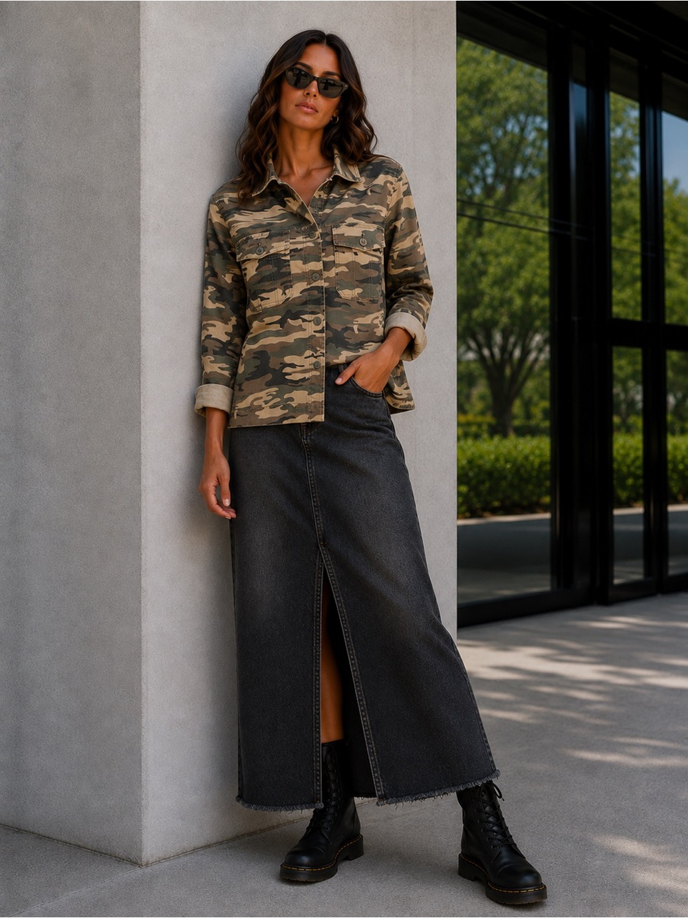 Sanctuary Anthropologie Women's Camo Utility Shirt Jacket, Shacket Tan Olive, M